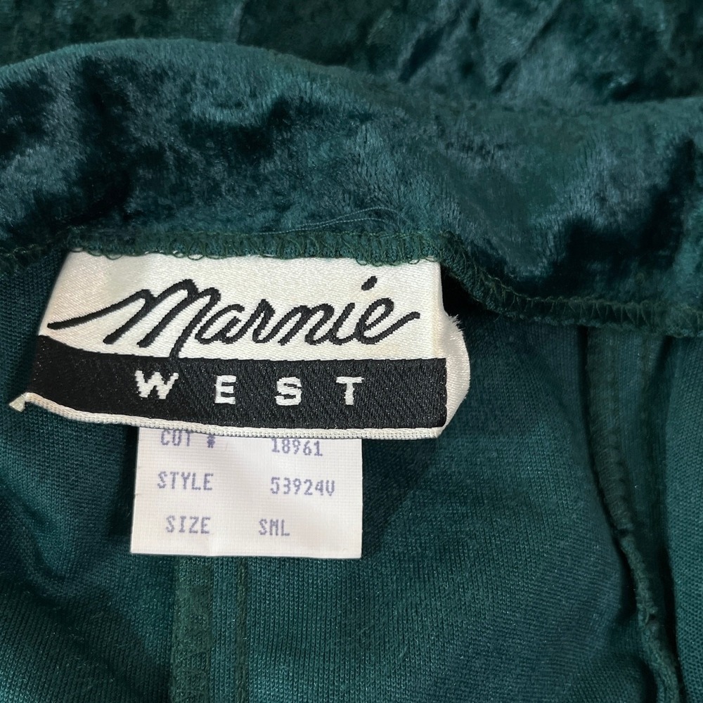 Vintage Marnie West Dress Womens Small Green Crushed Velvet Off Shoulder 80s 90s - Picture 4 of 8